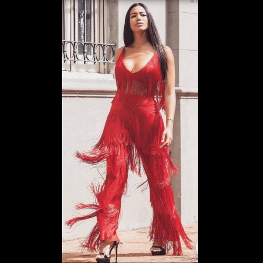 Meshki Amira Red Fringe Pants❤️